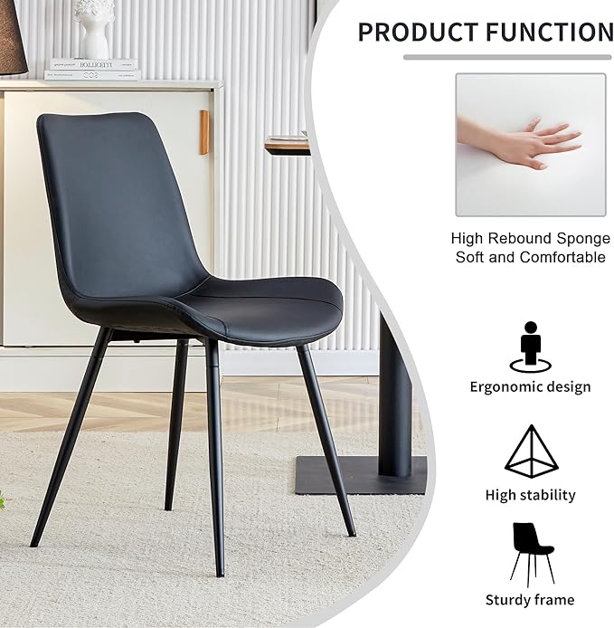 Modern Dining Table Set for 4, 50" Sintered Stone Kitchen Table and 4 Upholstered PU Leather Chair Dining Room Table Set for 4(1White Table and Black Chairs Set of 4)