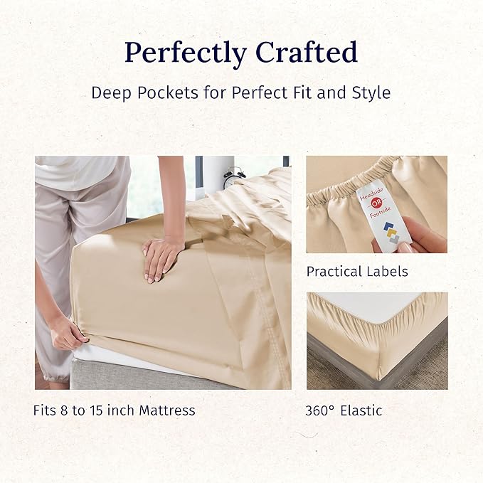 California Design Den 100% Cotton Split King Sheets, 600 Thread Count Sateen, Soft, Cooling Cotton Sheets, Hotel-Quality Bedding Sheets & Pillowcases (Golden Tan)