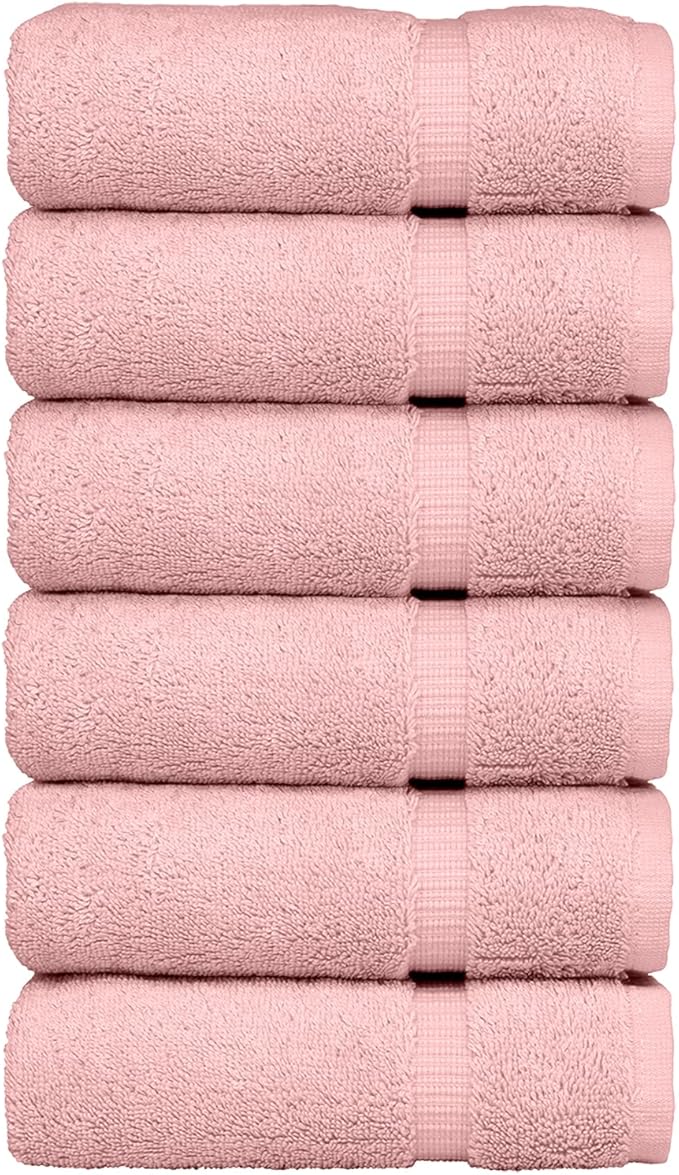 Luxury Hotel & Spa Quality, Quick Dry 100% Turkish Cotton 700 GSM, Eco Friendly Towel, for Bathroom, Gymand Kitchen Dobby Border Soft Hand Towel Set 16 X 30, Pink, Hand Towels - Set of 6