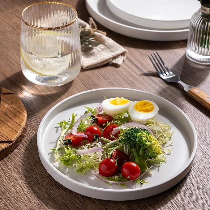 GBHOME Ceramic Dinnerware Sets for 8, Stoneware Plates and Bowls Sets, Chip and Scratch Resistant Dishes, Dishwasher & Microwave& Oven Safe Dishes sets, Reactive Glaze-White