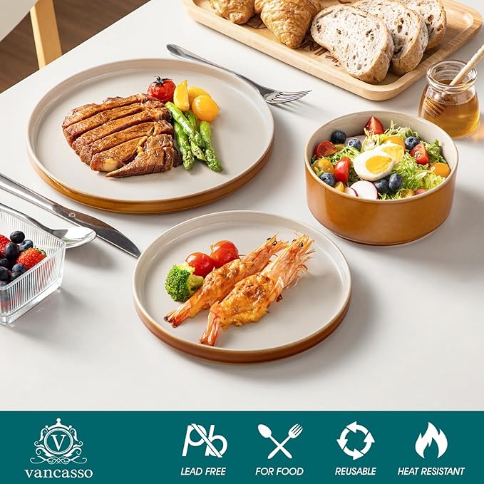 vancasso ONION Ceramic Plates and Bowls Sets, 18 Pieces Grey Dinnerware Sets for Kitchen, Reactive Glaze Dishes Set for 6, Dishwasher and Microwave Safe