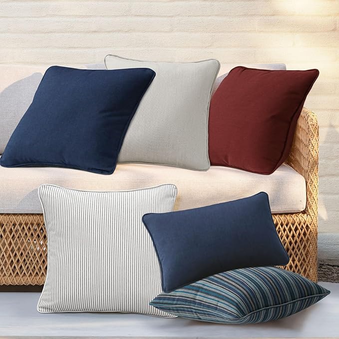 Outdoor Sunbrella Decorative Throw Pillow Covers Only, Pack of 4, 17"x17" & 20"x12" Water Repellent Replacement Lumbar Pillow Case for Patio, Couch, Sofa and Patio Furniture, Spectrum Brick