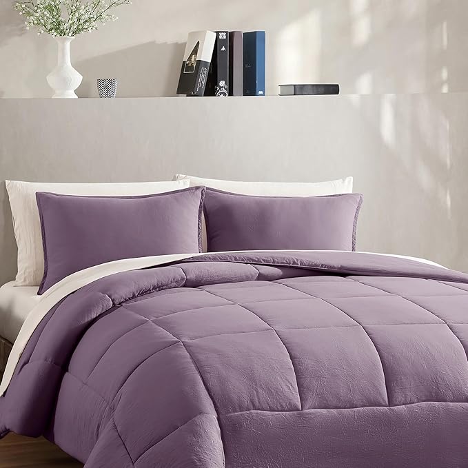 UGG Leonora Comforter Set with 2 Pillow Shams Lightweight Down Alternative Blanket Reversible Cozy Warm All Season Washable and Hypoallergenic Bedding Set, Full/Queen, Purple Shadow