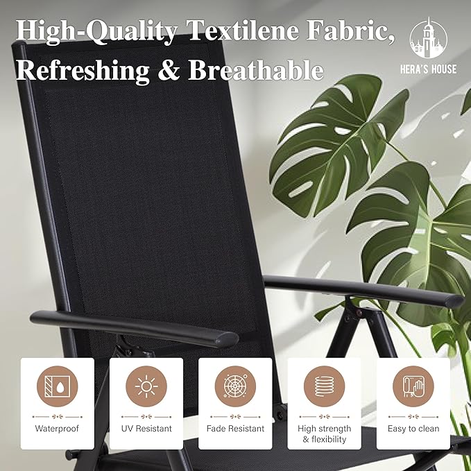 HERA'S HOUSE 7-Piece Outdoor Dining Set for 6, 64" Weather-Resistant Metal Patio Table with 6 Foldable Black Chairs, Perfect for Garden, Backyard, Porch & Lawn (Space-Saving Design)