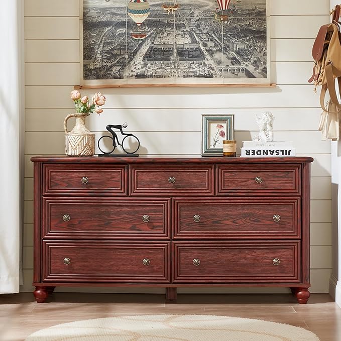 Dressers & Night Stand Set of 3, Wood 54" Wide Dresser & 18" with Charging Station Chest of Drawers, Roman Column Nightstand Set of 2, Bedroom Furniture Dresser Suites for Home Living Room Hallway