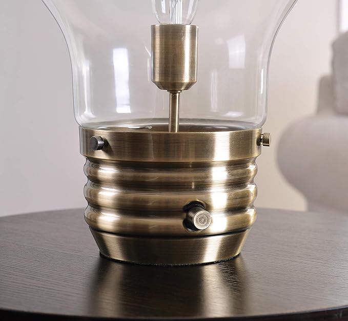 Kenroy Home 32462AB Edison Table Lamp with Antique Brass Finish, Rustic Style, 18" Height, 11.438" Width, 11.438" Depth