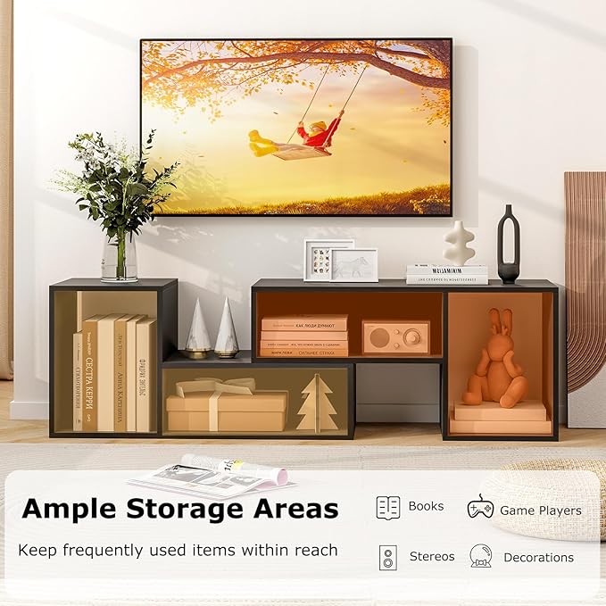 Tangkula 2 Pieces L-Shaped TV Stand, Free-Combination Entertainment Center for TVs up to 55 Inch, Modern TV Media Console Table with 4 Open Cubes, DIY Bookcase Shelf for Living Room (Black, 2 pcs)