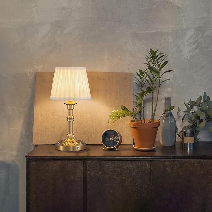 KDG Cordless Portables Table Lamp Set of 2, LED Fabric Shade Small Desk Lamps, 5000mAh Battery Powered Lighting, 2700K Stepless Dimmable Light for Living Room, Dining Room, Bedroom, Bedside (Bronze)