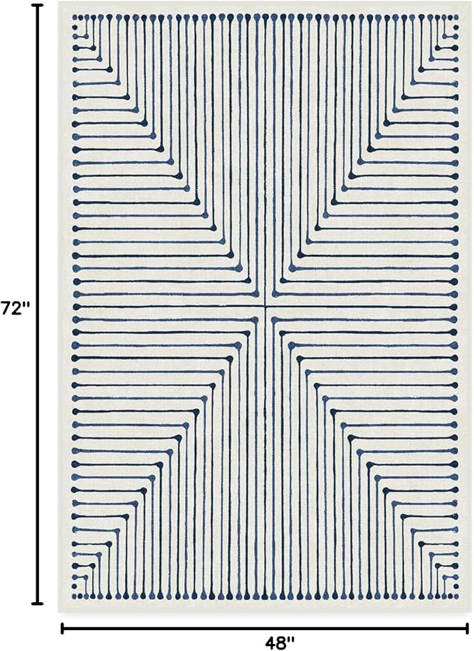 RUGGABLE x Jonathan Adler Machine Washable Modern Area Rug – Inkdrop Slate Blue 4x6, Stain-Resistant, Non-Slip – Medium Rugs for Living Room, Bedroom, Hallway, Entryway & Office–with Cushioned Pad