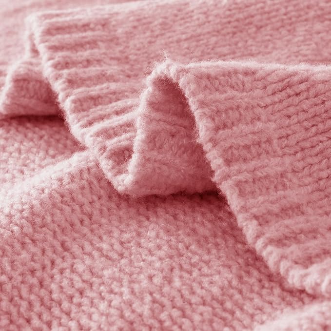 Carriediosa Wool Blend Knit Throw Blanket 50" X 60", 50% Recycled Polyester Soft Cable Knitted Fluffy Throws for Couch Lightweight Woven Blankets for Sofa Fuzzy Cozy Bed Cover, Pink