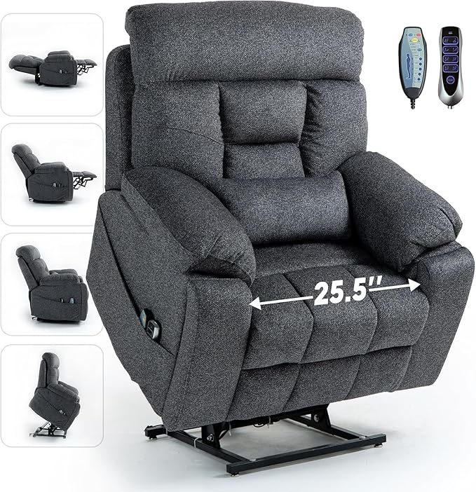 Power Lift Chair Recliners for Elderly with Heated and Massage, 4 Motor Headrest, Lumbar Independent Adjustment Power Lift Recliner with Hidden Cup Holder、Side Pocket、Back Pillow