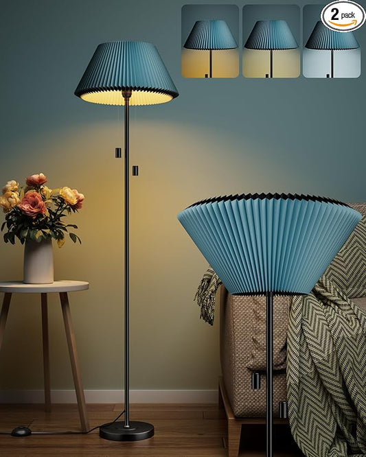KFM Modern Floor Lamp, Tall Standing Lamp for Living Room Adjustable Lampshade with 3 Color Temperatures 9W LED Bulb Foot Switch Floor Lamps for Bedroom Office Corner Night