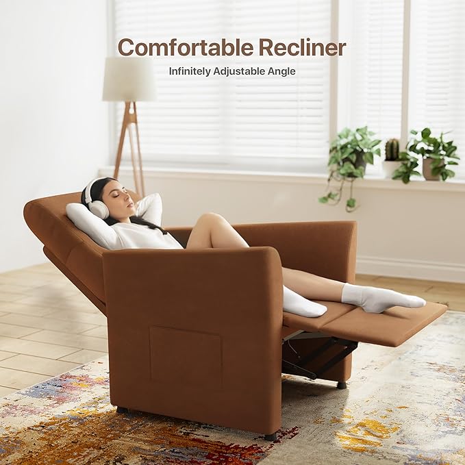 Claiks Power Recliner Chair for Adults, Adjustable Reclining Chair, Comfortable Recliner Couch with Side Pockets&Wire Remote Control, for Living Room, Home Theater, Bedroom, Linen Fabric, Orange