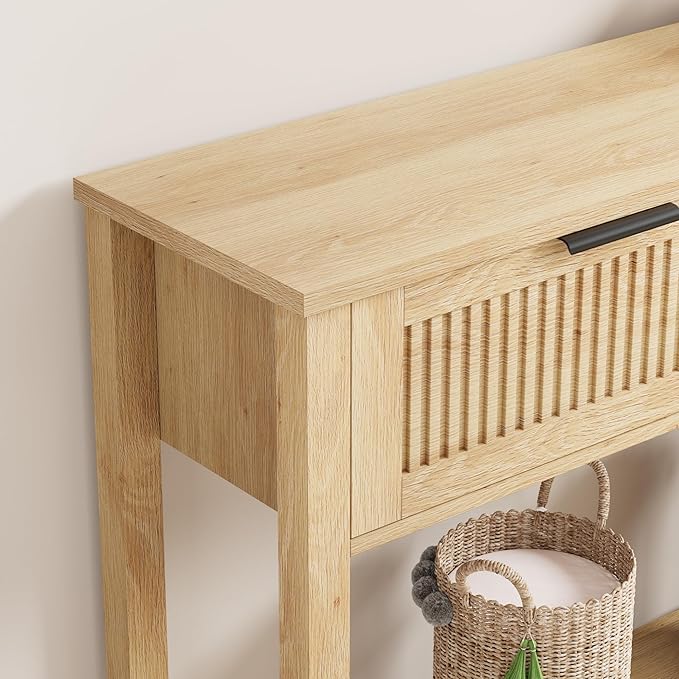 GAOMON Farmhouse Entryway Table,43 Inch Wood Console Table with 2 Drawers,2 Tier Sofa Table with Storage for Living Room, Foyer Tables for Entryway-Burlywood