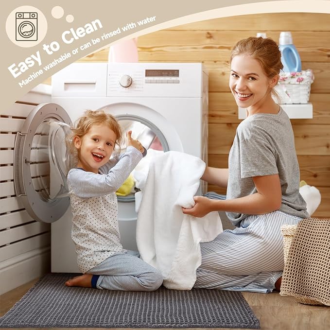 Waffle Bath Mat, Boho Bathroom Rugs Non Slip Washable Super Absorbent Quick Dry Bath Mat Farmhouse Bathroom Decor, 36"x24" Grey