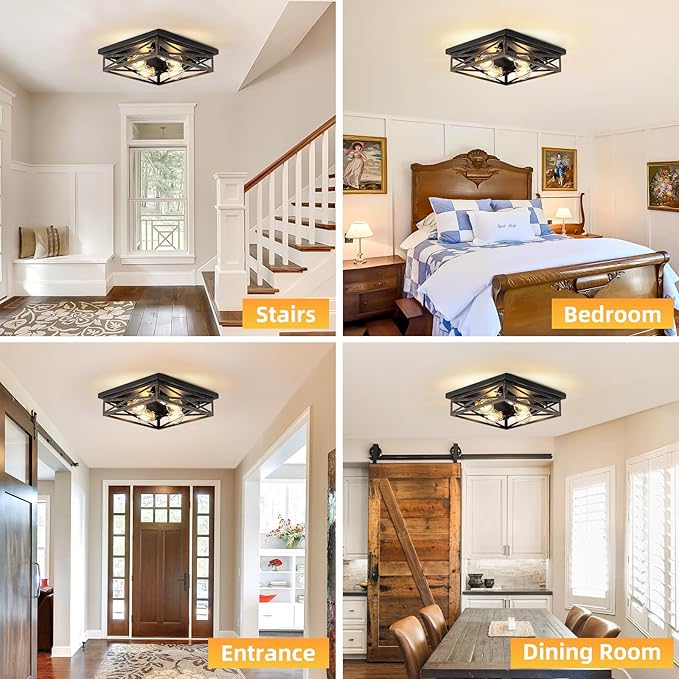 Farmhouse Rustic Ceiling Light for Kitchen, 4-Light Hallway Flush Mount Light Fixtures Ceiling Mount, Industrial Metal Cage Ceiling Light for Farmhouse,Kitchen,Hallway E26 Base (1 Pack 13in)