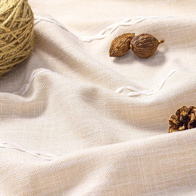 MitoVilla Boho Extra Long Shower Curtain 72 x 84, Beige 84 inch XL Polyester Linen Fabric Shower Curtain Set with Tassel for Vintage Country Farmhouse Bathroom Decor, Thick & Wrinkle Resistant, Cream