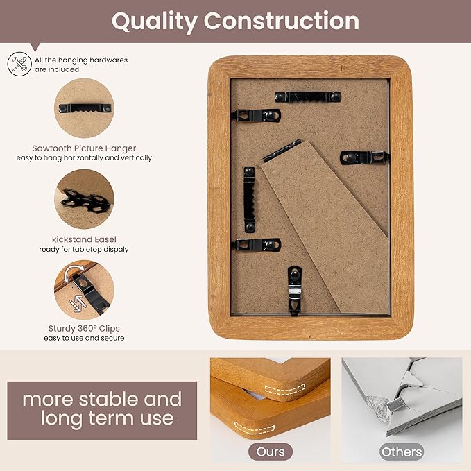 4x6 Picture Frame - Solid Teak Wood Photo Frame 4x6 with Mat for 3.5x5, 4''x6''Photo Frame,Tabletop and Wall Display, Hanging Hardware Included, 4 By 6 Picture Frame Wood, Natural Teak