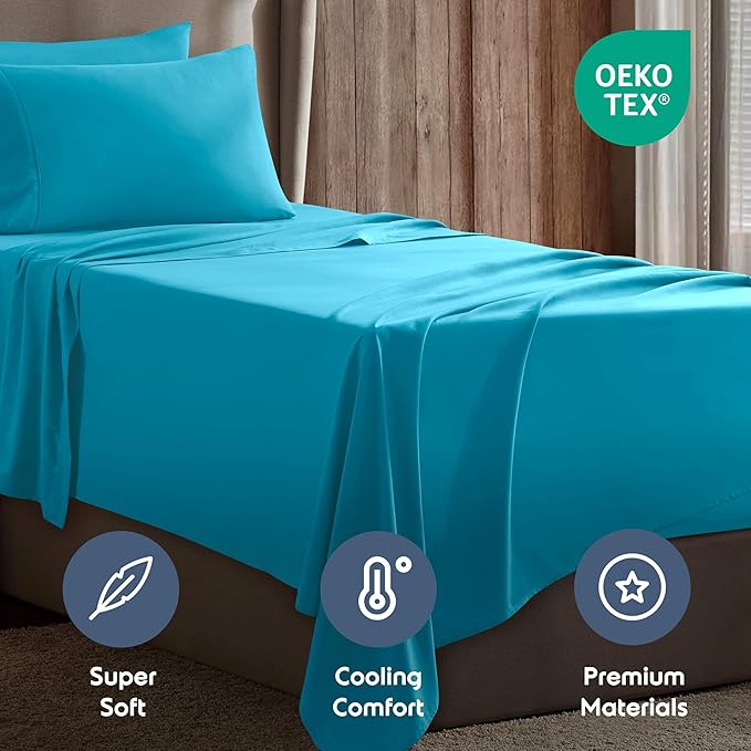 Nestl Twin XL Sheet Set - College Dorm Size - Luxury 1800 Ultra-Soft Microfiber Twin Extra Long Bed Sheets - Deep Pockets - Easy Fit - Extra Soft - 3 Piece Set (Twin XL, Bright Blue)