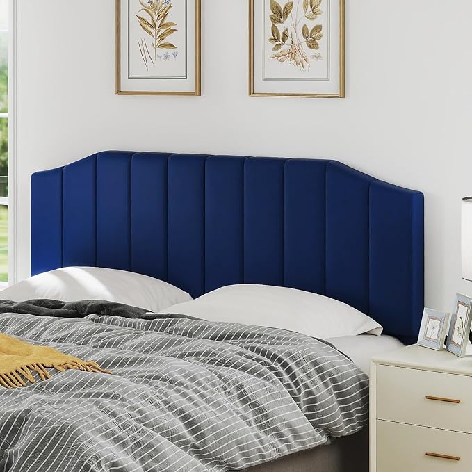 King Size Headboard Only, Velvet Upholstered Headboard King/California King Size Wall Mount and Bed Frame Mount, Featuring High-Density Sponge Padding Easy Assembly Comfort Style-Navy Blue