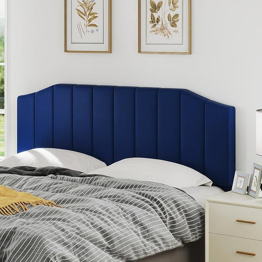 King Size Headboard Only, Velvet Upholstered Headboard King/California King Size Wall Mount and Bed Frame Mount, Featuring High-Density Sponge Padding Easy Assembly Comfort Style-Navy Blue