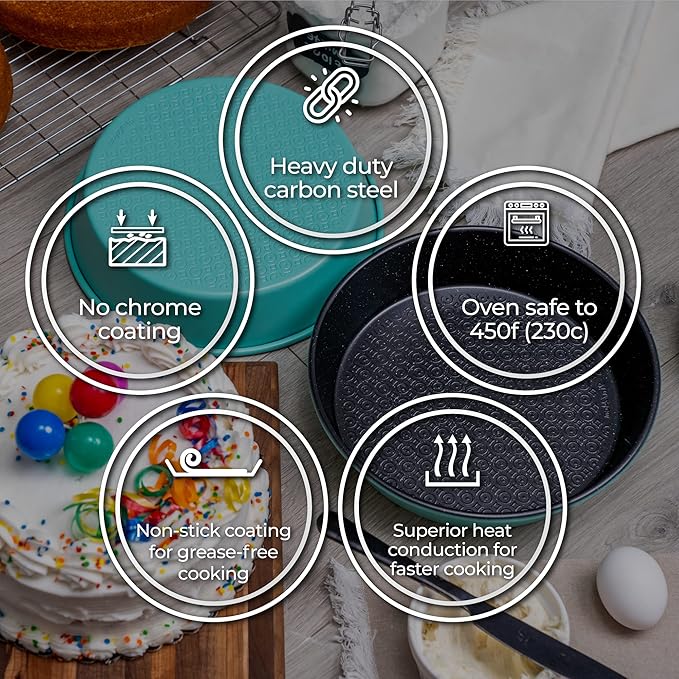 KITCHENATICS 12-Pc Carbon Steel Baking Pans Set Nonstick, Kitchen Essentials for New Home, Nonstick Bakeware Sets w/Cake Pans, Muffin Top Pans Non Stick, Oven Pan - Stackable Bakeware Set, Turquoise