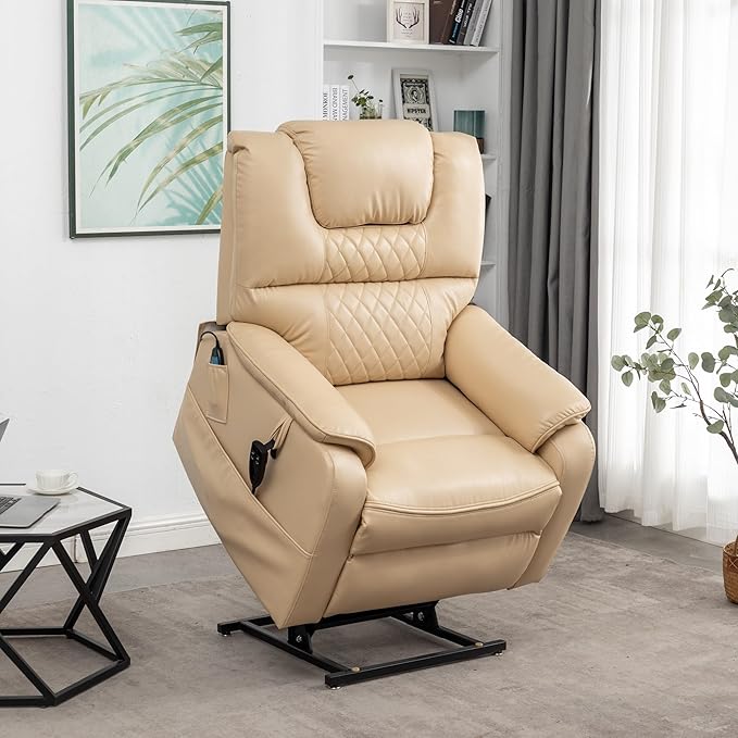 Dual Motor Power Lift Recliner Chair for Elderly, Heavy Duty Electric Recliner Chairs with Heat and Massage, Lay Flat 180-Degree Oversized Power Recliner with Lift Assist for Seniors
