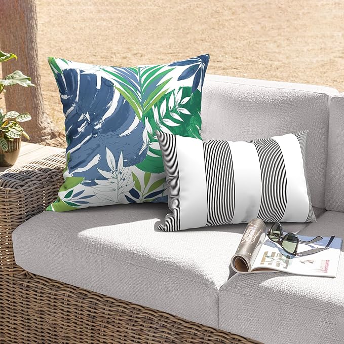 Outdoor Throw Pillows with Inners, All Weather Patio Pillows Set of 2, Square Pillows Decorative for Home Garden Furniture, 20x20 Inch, Islamorada Blue Green