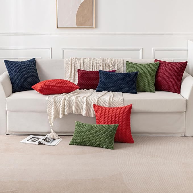 MIULEE Throw Pillow Covers Soft Corduroy Decorative Set of 2 Boho Striped Pillow Covers Pillowcases Farmhouse Home Decor for Couch Bed Sofa Living Room 18x18 Inch Navy Blue