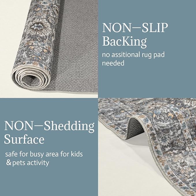 Washable 2'x3' Non Slip Rug Vintage Soft Low Pile Lightweight Boho Area Rugs for High-Traffic Areas (Entryway, Kitchen, Hallway), Farmhouse Decor