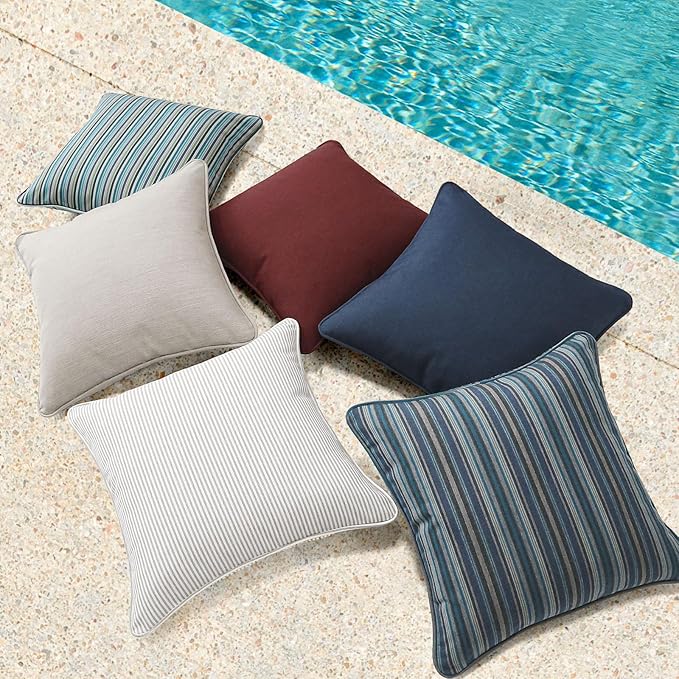 Outdoor Sunbrella Decorative Throw Pillow Covers Only, Pack of 4, 17"x17" & 20"x12" Water Repellent Replacement Lumbar Pillow Case for Patio, Couch, Sofa and Patio Furniture, Specrtum Pebble