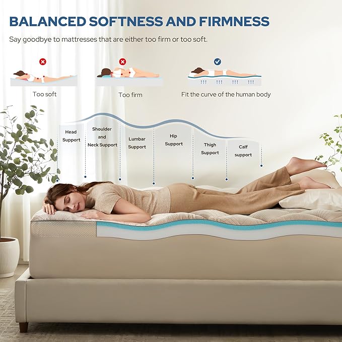 BedBedlore 4-Inch Full Mattress Topper for Back Pain - Dual Layer Medium Support (2" Gel Memory Foam + 2" Cooling Fluffy Pillow Top Pad), Breathable & Pressure Relief (Beige)