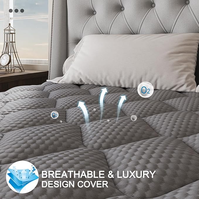 Twin Mattress, 14 Inch Hybrid Mattresses Grey Euro Top Medium Firm for Back & Lumbar Support, 100 Night Trial, Individual Pocket Spring Bed for Motion Isolation & Pressure Relief