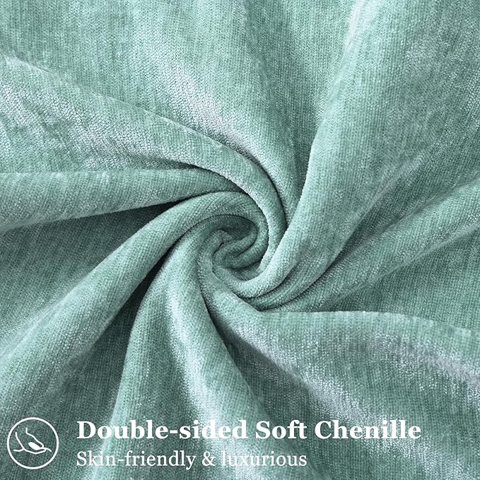 decorUhome Couch Throw Pillow Covers 16x16 Set of 2, Decorative Soft Euro Neutral Chenille Pillow Covers with Elegant Design for Sofa Bed Living Room Home Decor, Aqua Haze