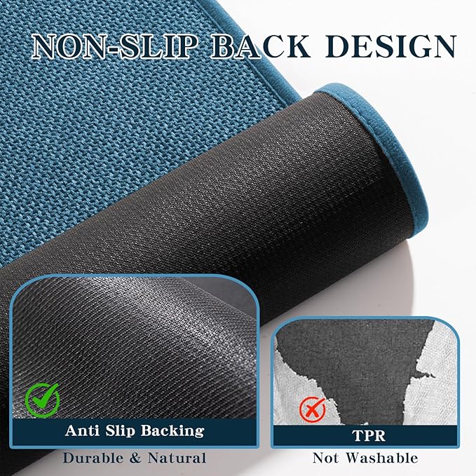 chakme Bathroom Rugs Mat U-Shaped 24x17, Ultra ThinNon Slip Bath Mat Small Quick Dry Absorbent Bath Matfor Bathroom Floor, (Dark Blue, U-24"x17")