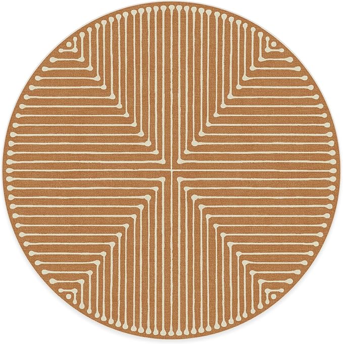 RUGGABLE x Jonathan Adler Machine Washable Modern Area Rug – Inkdrop Copper 6 ft Round, Stain-Resistant, Non-Slip – Medium Rugs for Living Room, Bedroom, Hallway, Entryway & Office–with Standard Pad