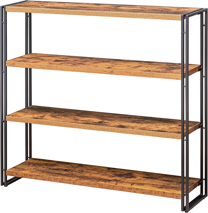 Bookshelf, 4 Tier Tall Bookcase, Industrial Book Shelf for Living Room, Home Office, Kitchen, Rustic Brown