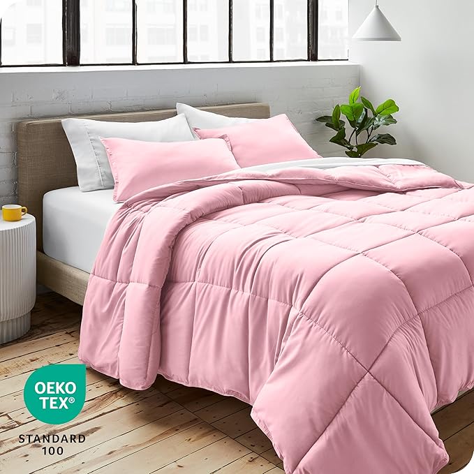 Bare Home Comforter Set - Full Size - Ultra-Soft - Goose Down Alternative - Premium 1800 Series - All Season Warmth (Full, Light Pink)