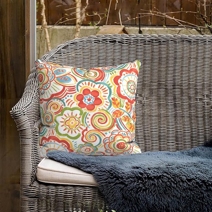 Outdoor Throw Pillow Covers 18”x18”, Decorative Pillow Covers for Patio Furniture, Modern Cushion Cases for Garden Couch Home Sofa Bed Office Chair, Pack of 2, Flower Multi
