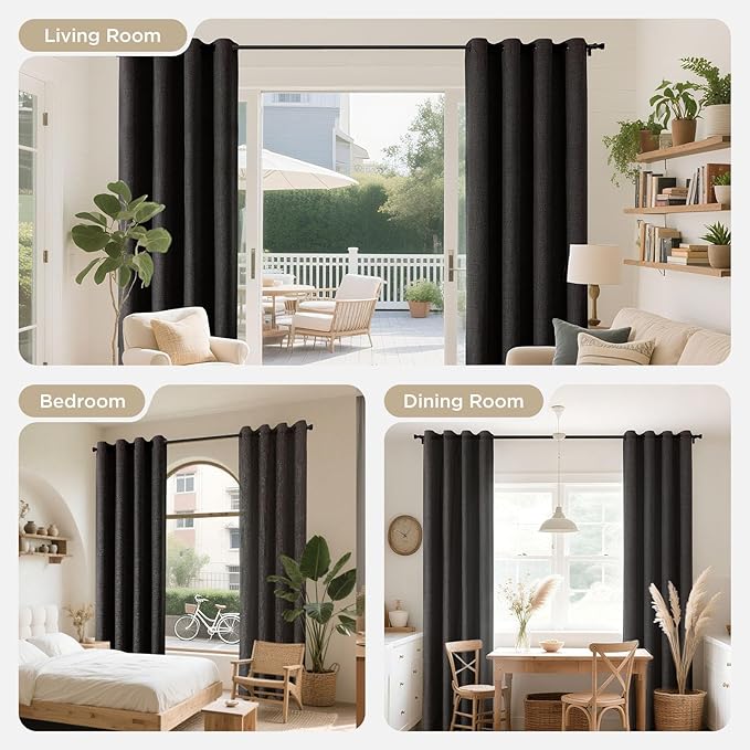 Joydeco Blackout Curtains 95 Inches Long 2 Panels Burg, Room Darkening Curtains for Bedroom, 100% Black Out Textured Thermal Drapes Privacy Protection 2 Panels Set(W52 x L95 Inch, Charcoal Grey)