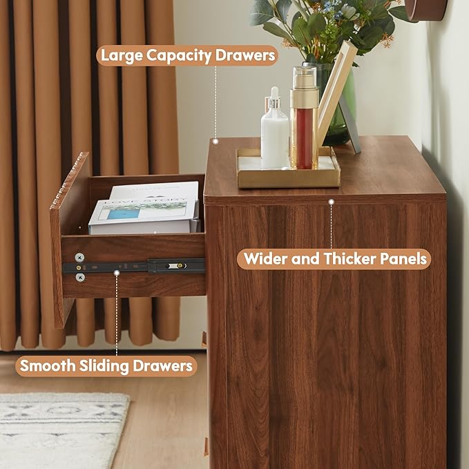 Fluted Dresser for Bedroom with 3 Drawers,31.5"Wide Modern Chest of Drawers with Metal Handle,Large Storage Dresser, Wood Closet Clothes Storage Organizer for Nursery Living Room Hallway,Walnut 2 Sets