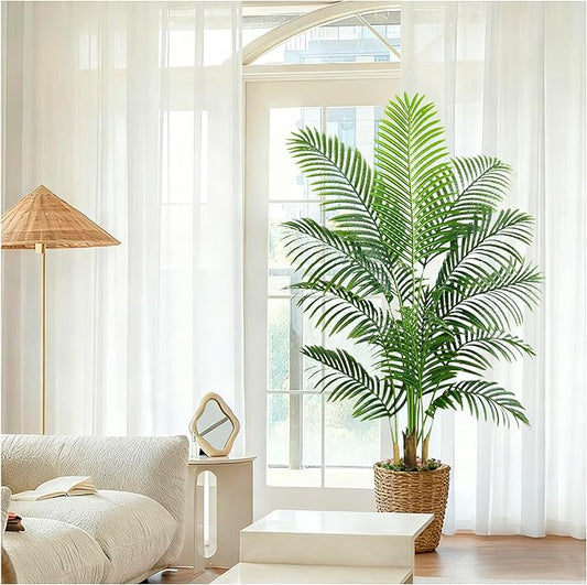 Artificial Palm Tree 5FT Artificia Plants Indoor Fake Tree Tropical Fake Plam Trees Areca Floor Plant in Black Pot with 13 Trunks & Real Bark Design Faux Palm Plant for Outdoor Home Room Decor