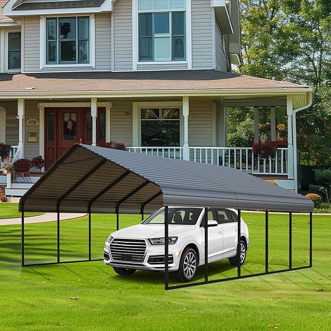 Durable 20x20 FT Metal Carport Heavy Duty for 2 Cars - Large Garage Shelter Solution, Safe Boat Cover Canopy for Outdoor, Galvanized Steel Roof & Frame Car Ports for Yard
