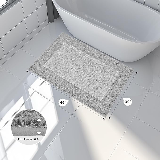Bathroom Rugs 30" x 46", Non-Slip Extra Soft Absorbent Bath Rugs, Machine Washable Quick Dry Bath Mats for Bathroom Floor, Shower, Bathtub and Sink, Light Grey & Grey