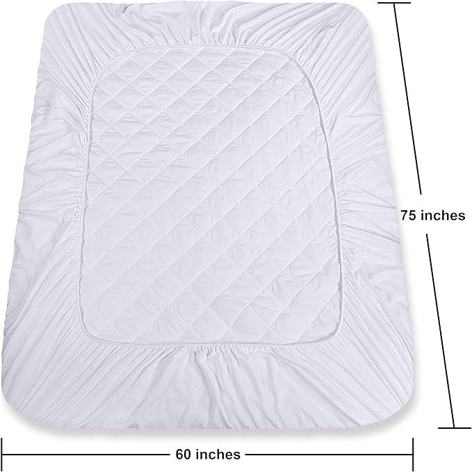 Utopia Bedding Quilted Fitted Mattress Pad, Short Queen Size, Elastic Fitted Mattress Topper Protector and Cover Stretches up to 16 Inches Deep, Machine Washable (White)