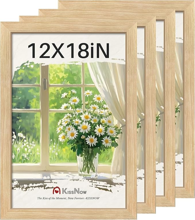 12x18 Poster Frame 4 Pack, Textured Natural Oak Wood Picture Frame, Wall Hanging