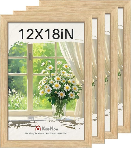 12x18 Poster Frame 4 Pack, Textured Natural Oak Wood Picture Frame, Wall Hanging