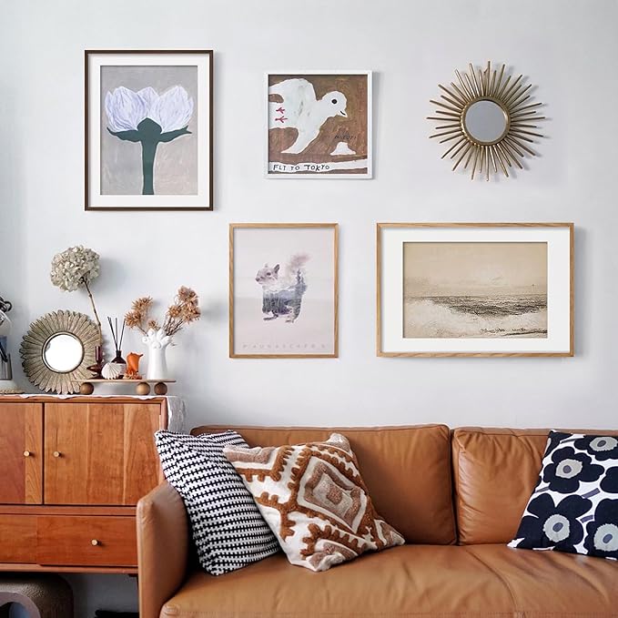 Axeman 20x30 Picture Frame with Mat for 16x24, Solid Oak Wood Poster Frame with Tempered Glass, Wooden 20''x30'' Minimalist Photo Frame with Wall Hooks Puzzle Frame for Art Photo and Prints, Natural