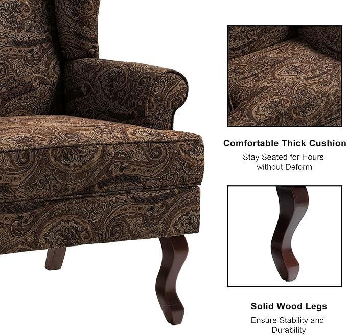 Accent Chair, High Back Upholstered Armchair with High Resilience Sponge & Wood Legs, Mid-Century Modern Comfy Single Sofa Reading Chairs for Living Room, Bedroom (Cranberry, Set of 2)