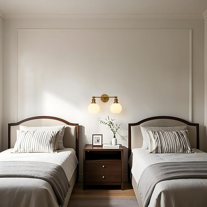 Vintage 2-Lights Wall Sconce with Milk White Glass Globe Shade, Hardwired Indoor Wall Light Fixture for Bathroom Vanity Living Room Bedroom